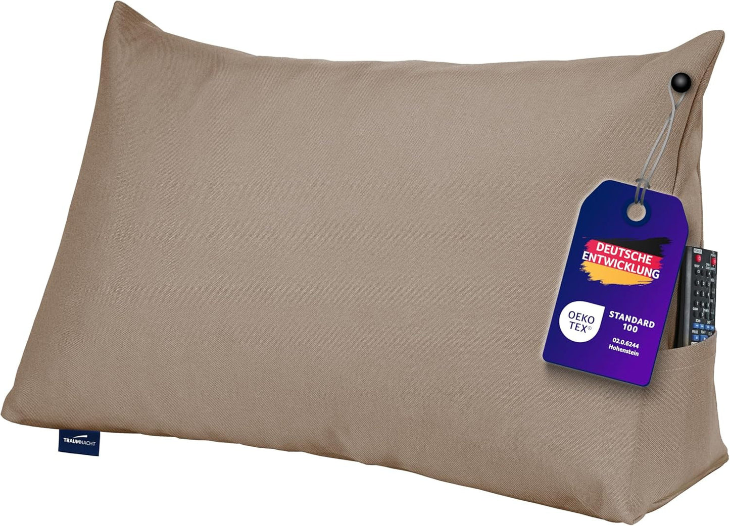 Traumnacht Cosy Back kussen, leeskussen, 70 x 40 cm beige, afneembare en wasbare hoes van 100% polyester, praktisch zijvak, Oeko-Tex gecertificeerd, geproduceerd volgens Duitse kwaliteitsnormen