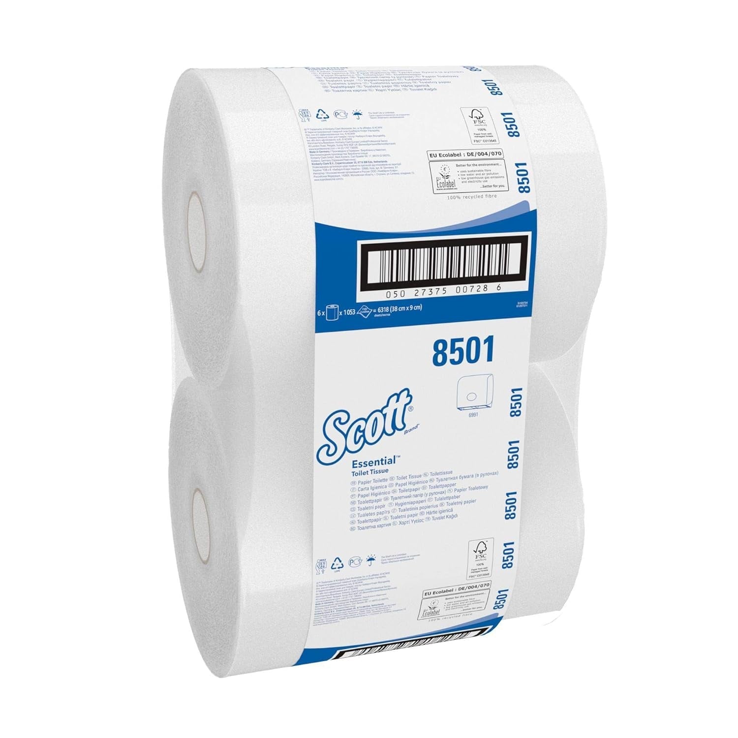 Scott Essential Jumbo Toiletrol 8501 - toiletpapier Jumbo Rol - 6 rollen X 1.053 vellen 2-laags toiletpapier (2.400 M totaal)