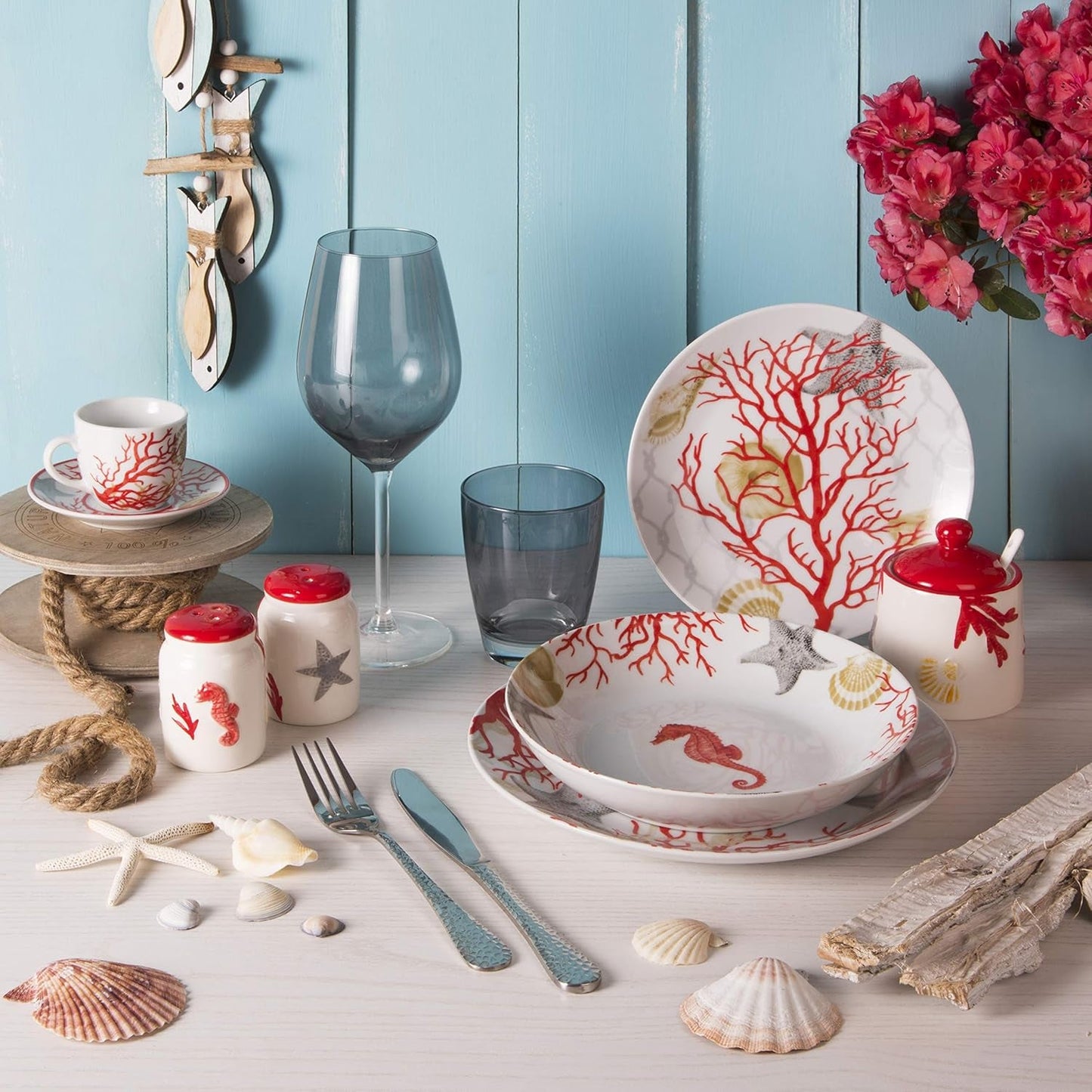 Excelsa Coral servies, 18-delig, porselein, rood