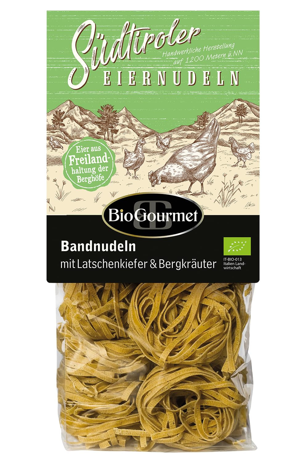 BioGourmet lintnoedels met Schüttelbrot uit Zuid-Tirol (BGA) | Gezouten en gearomatiseerde eiernoedels met echt spek uit Zuid-Tirol | 1 x 250 g Bio