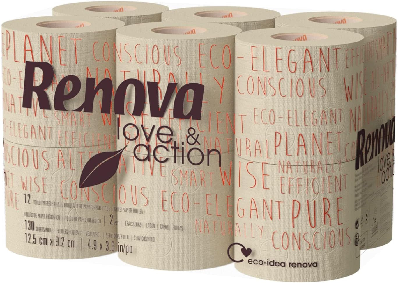 Toiletpapier Renova Love & Action, Beiger Pakket 9 X 12 Rollos-: 108