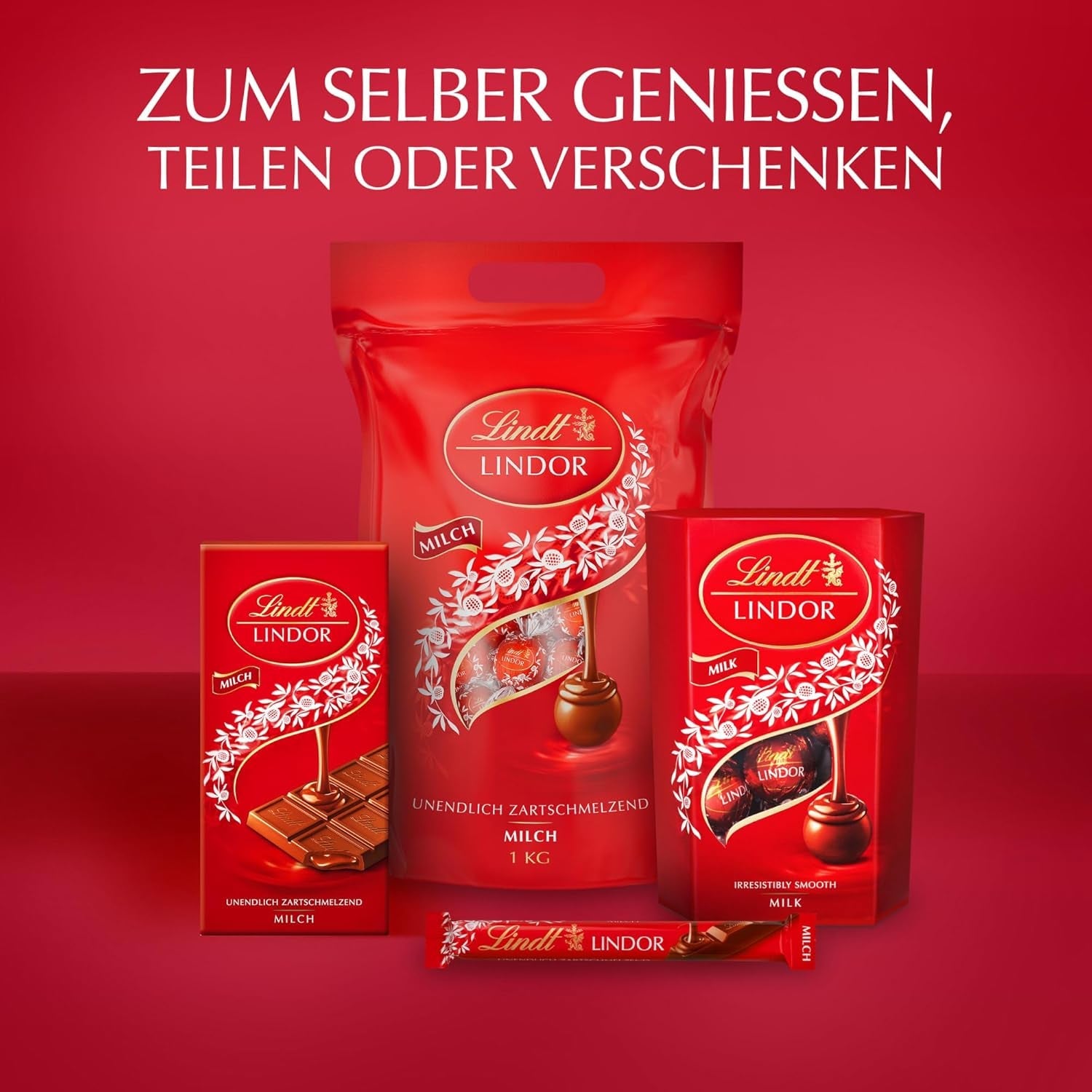 Lindt-chocolade | Melkchocolade hoorntje LINDOR | 500g | 38 Melkchocoladebolletjes met smelt-in-de-mond-vulling | Chocolade cadeau