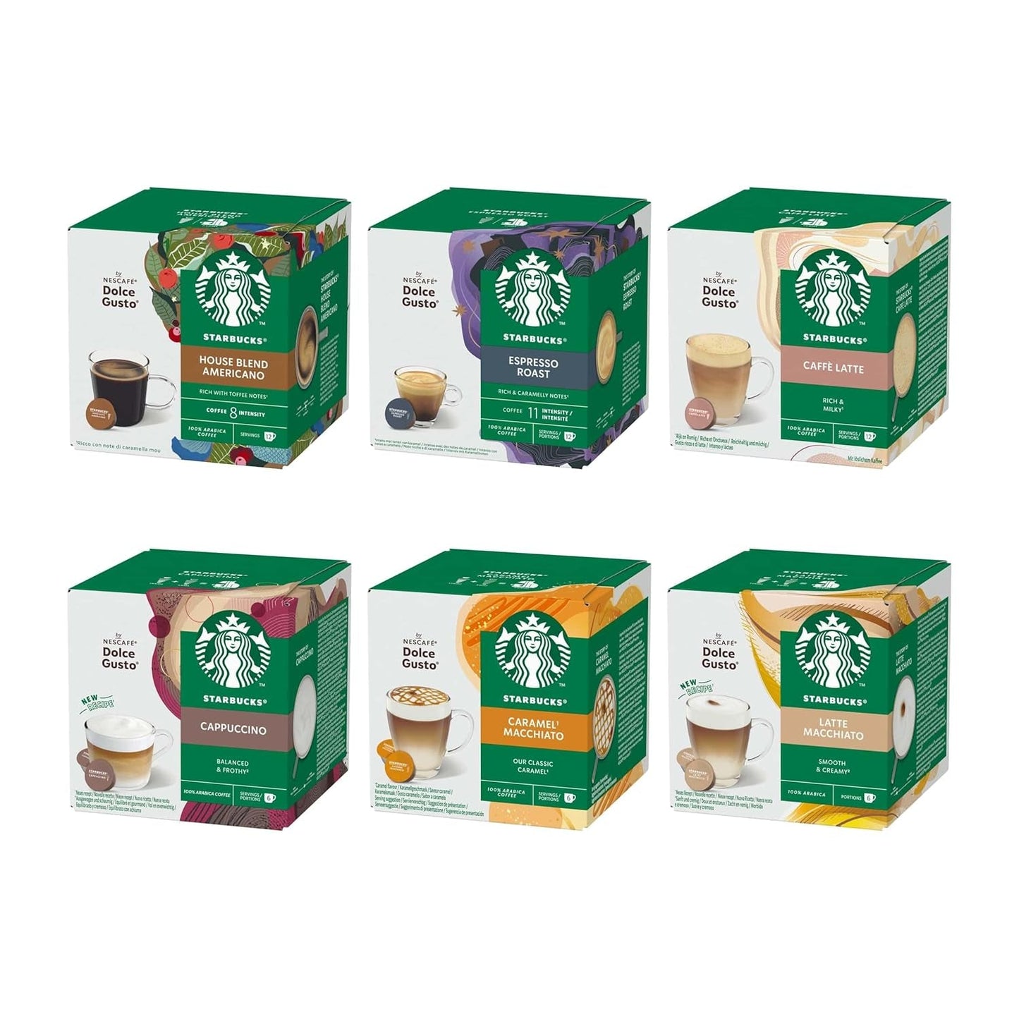 STARBUCKS Probierset, Mixed Cup Variety Pack van Nescafé Dolce Gusto Kaffeekapseln 6 x 12 (72 Kapseln) - Exclusief bij Amazon