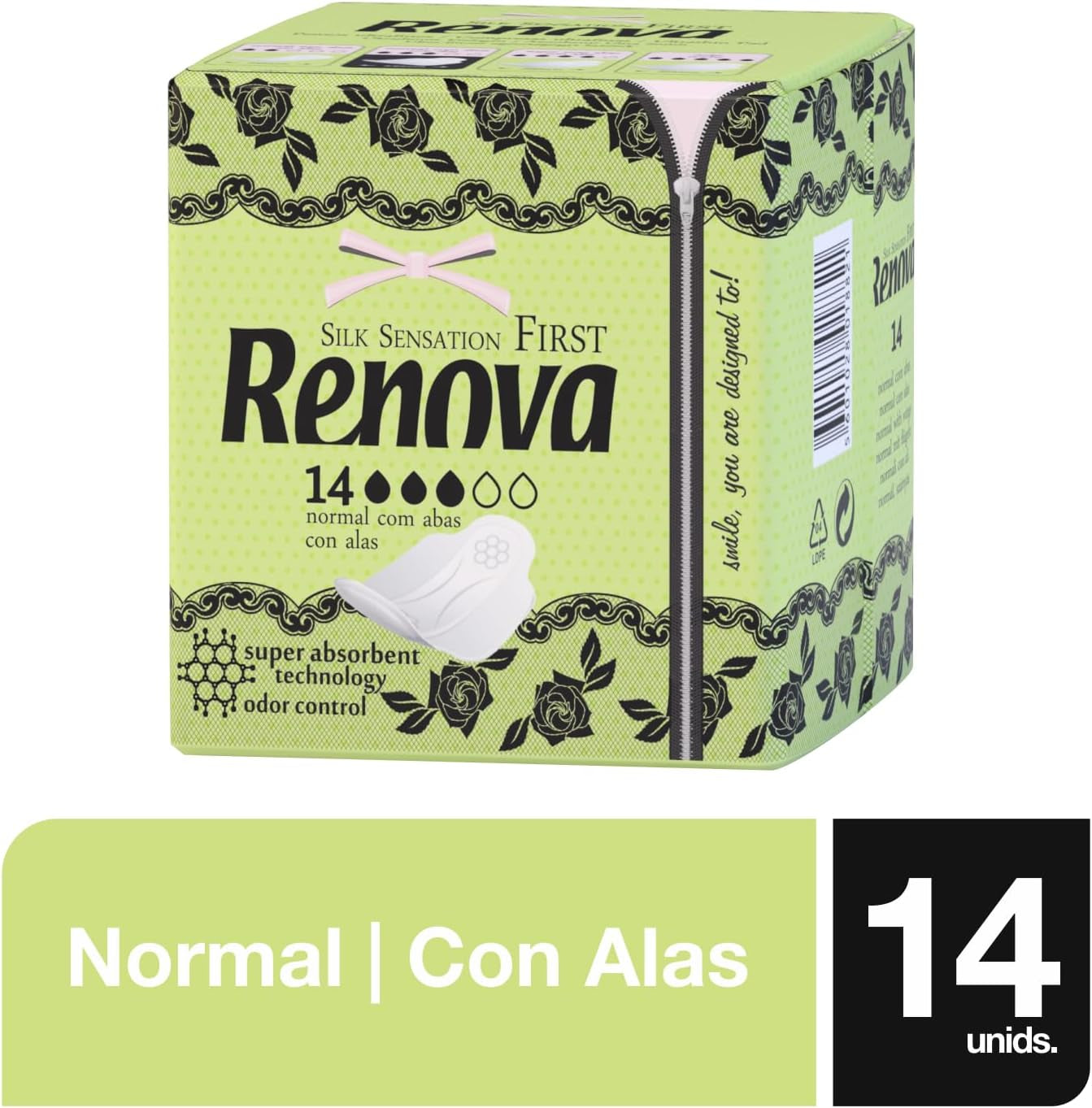 Renoveer de eerste normale kompressen met vleugels | 14 tabletten | Ultradun en superabsorberend