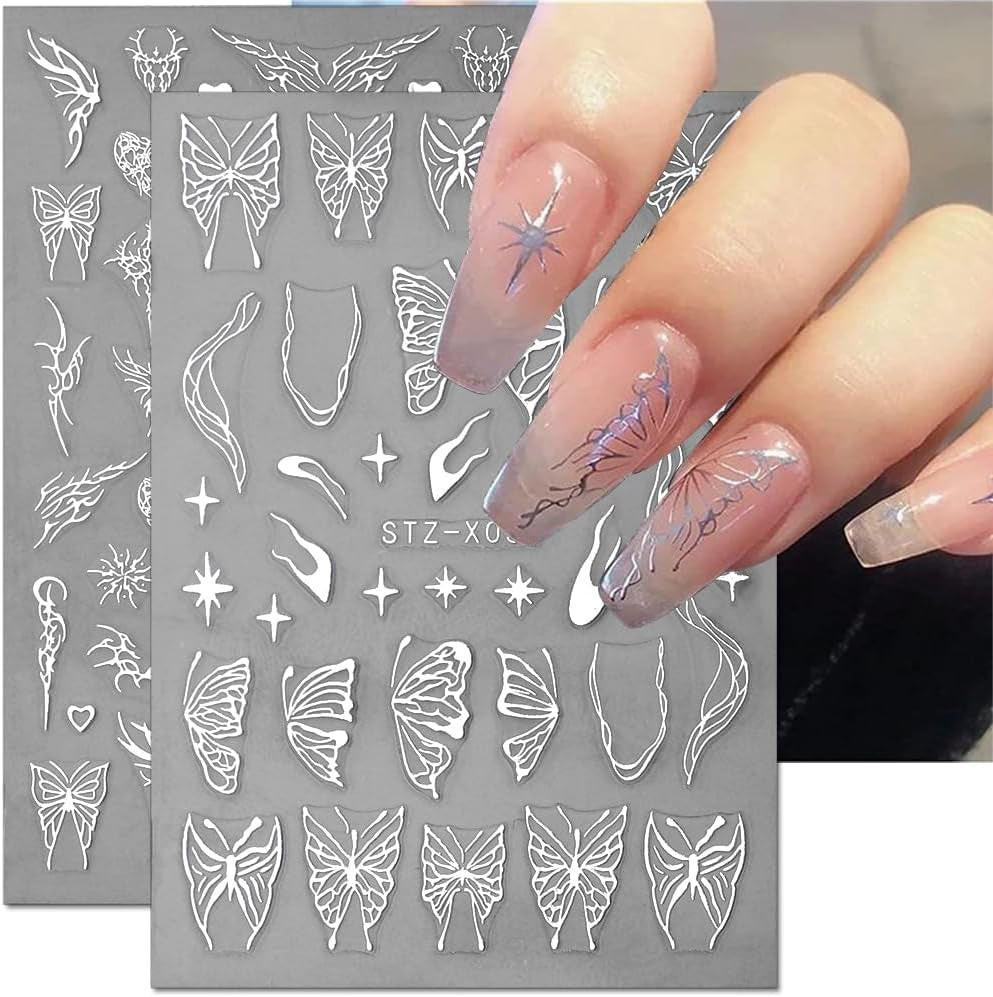 3D Metallic Schwarz Schmetterling Nagelsticker - Laser Roze Aurora Nagelaufkleber - Punk Butterfly Nail Art Stickers - Zilveren Nagelsticker - Nageldesign Zubehör