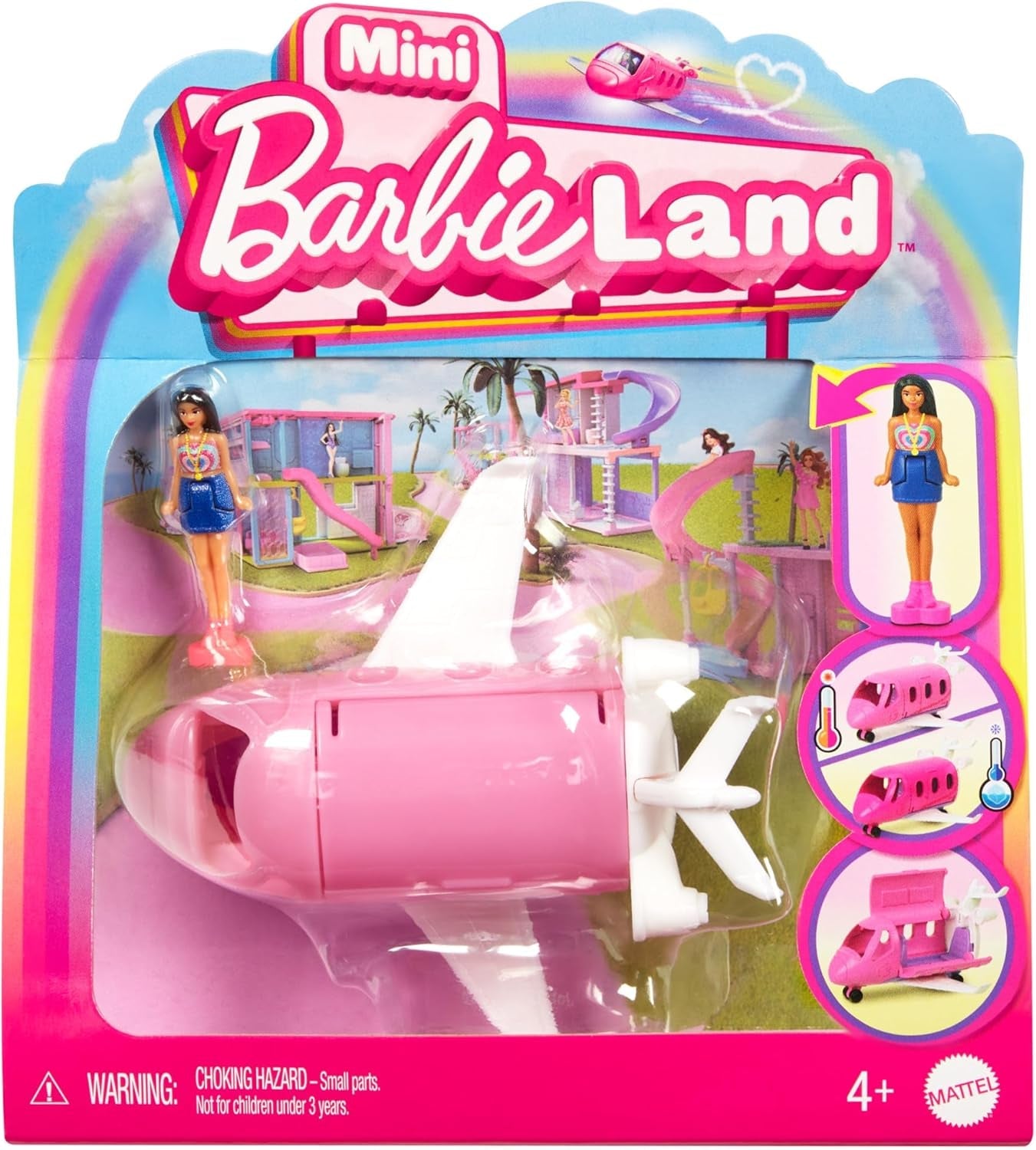 Mini BarbieLand Barbie pop en speelgoedvoertuigsets, 1,5" pop en iconisch kleurveranderend verrassingsspeelgoedvoertuig, HYF40
