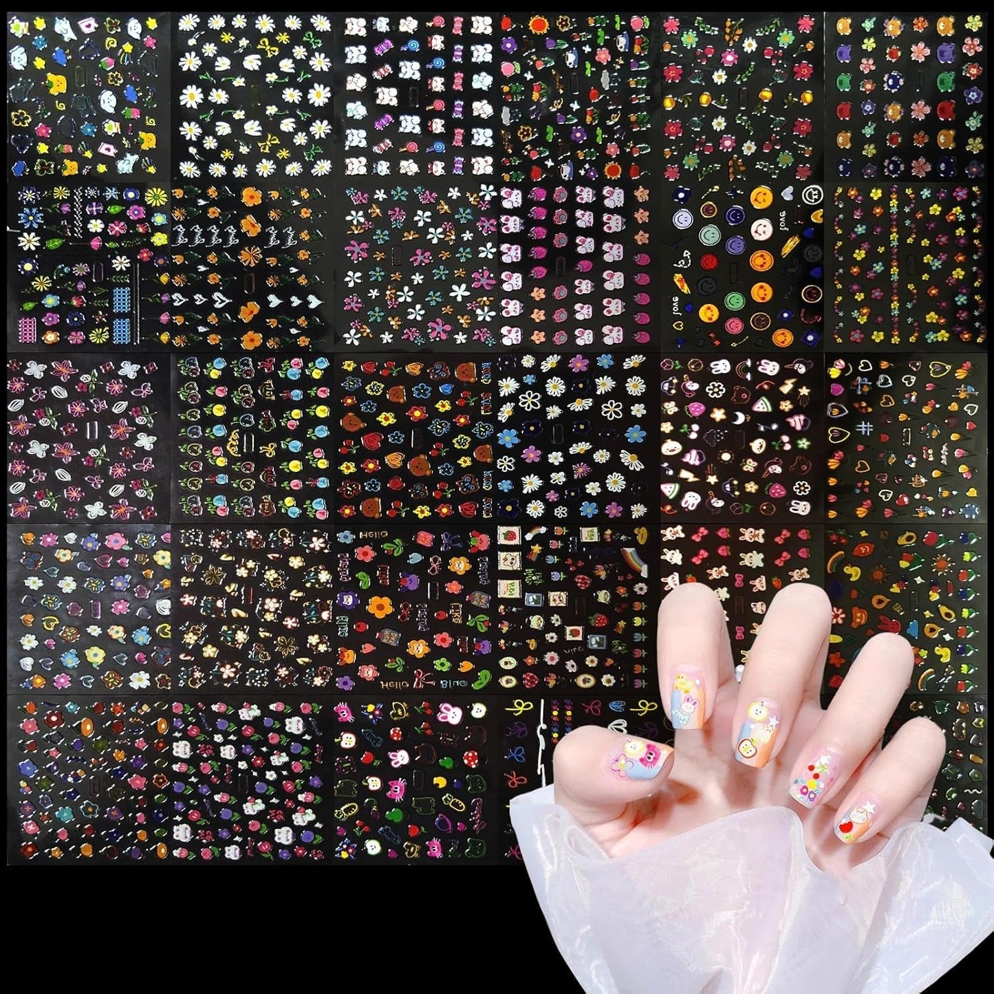 3D Nagelsticker Aurora 30 Blatt Gold Nail Art Sticker Selbstklebend Nagelaufkleber Holografisches Stern Herz Decoratie Nageldesign Zubehör