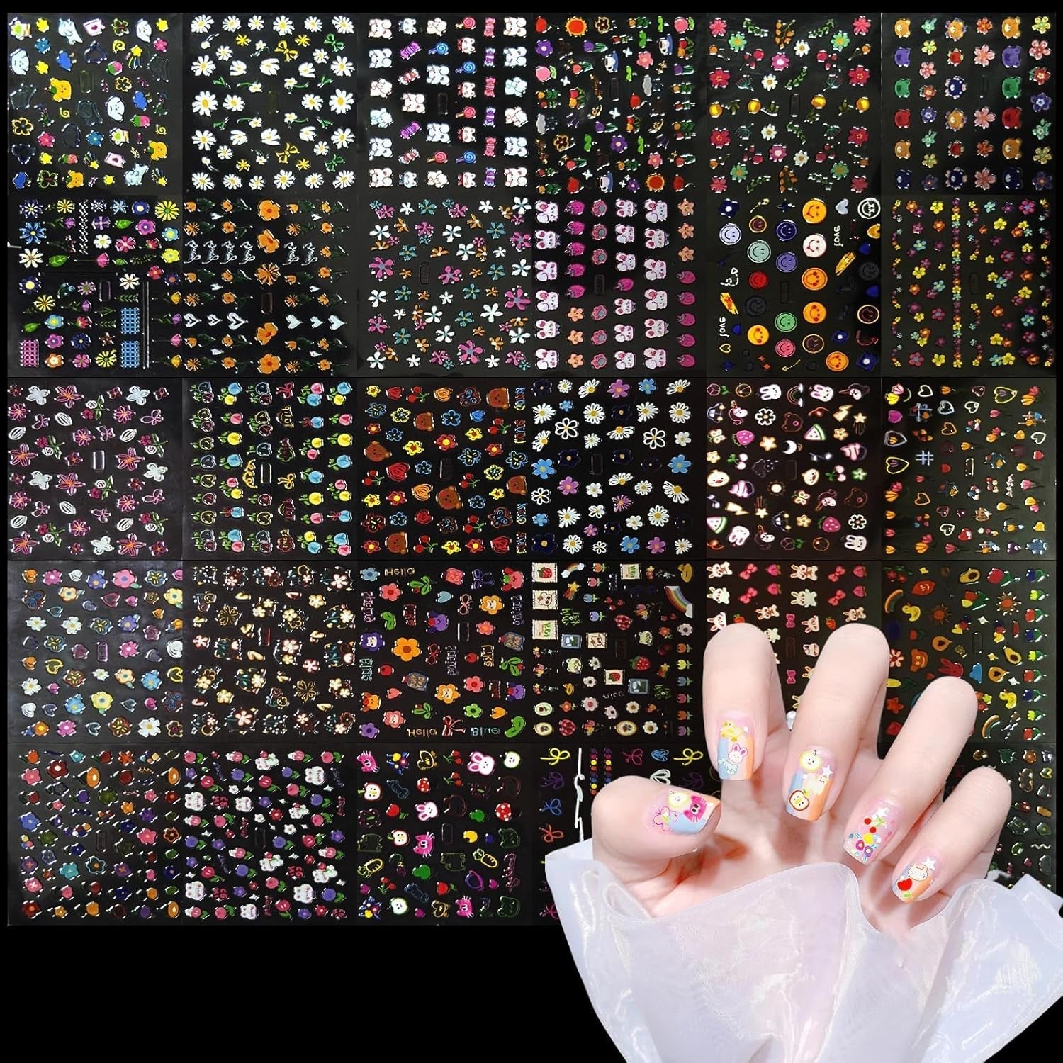 3D Nagelsticker Aurora 30 Blatt Gold Nail Art Sticker Selbstklebend Nagelaufkleber Holografisches Stern Herz Decoratie Nageldesign Zubehör
