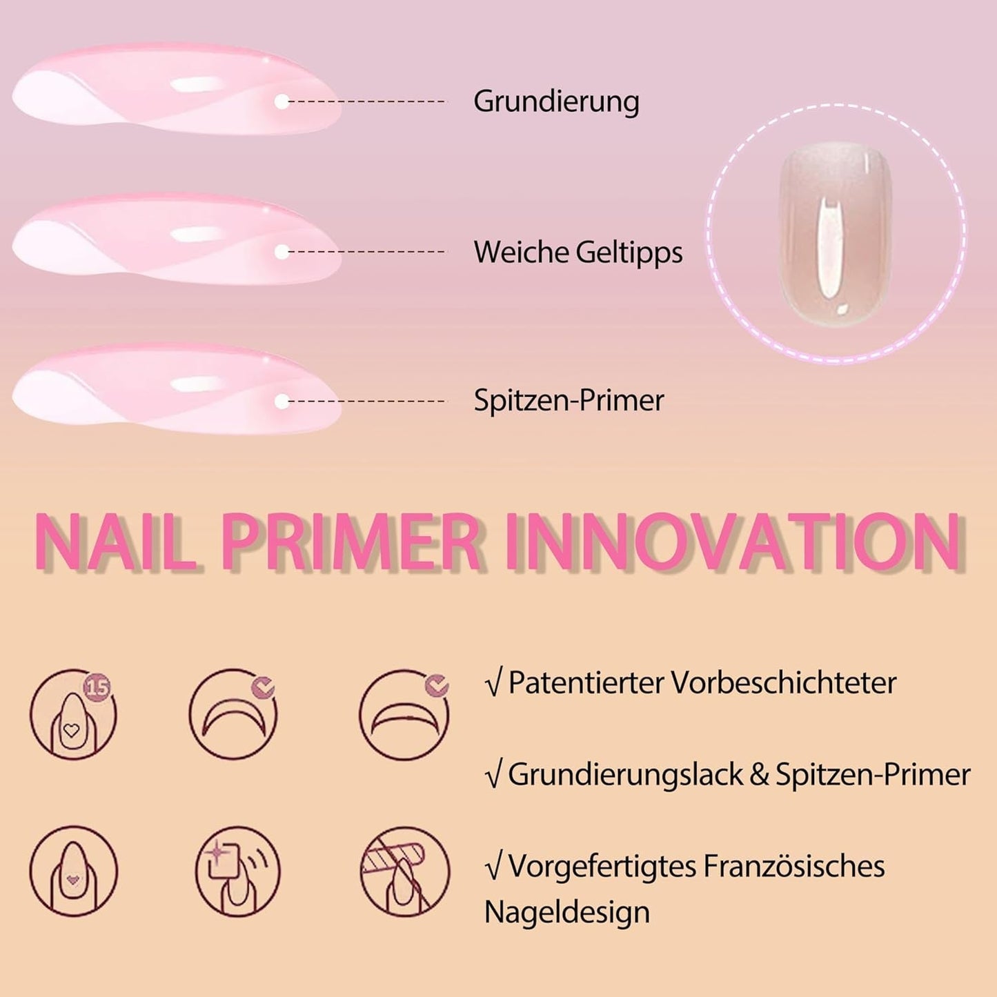 Kunstnagels set - 240 stuks korte vierkante nagels zacht gelmodel naakt wit gradiënt nep natuurlijke lijm op nepnagels voor vrouwen DIY (naakt gradiënt, 240X)