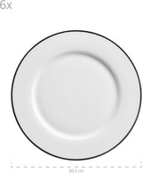 Mäser Nola Serie Modern 6-Persoons Koffieservies Wit met Zwarte Rand 18-delige Serviesset Koffiekopjes Schoteltjes en Dessertbordjes - Rond Koffieservies Koffieset Wit