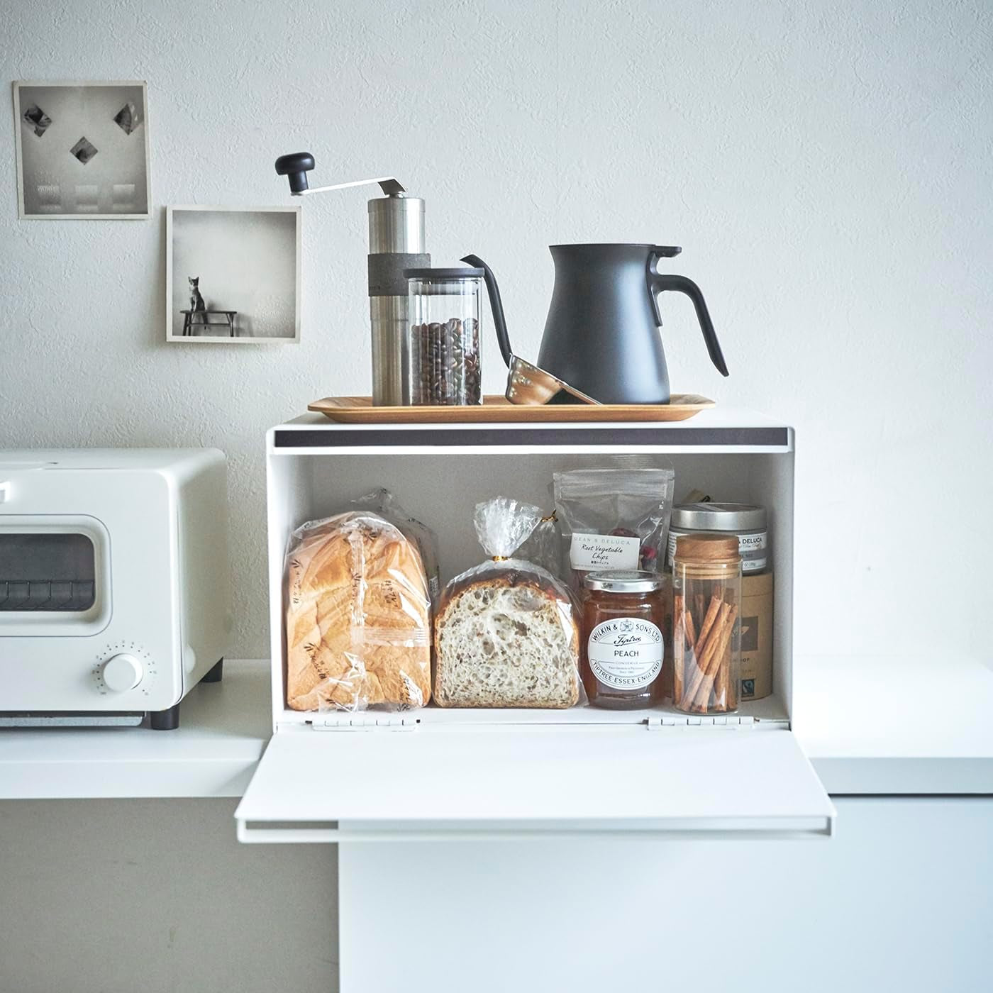 Yamazaki 4352 TOWER Broodmand, wit, staal, minimalistisch, 40 x 34,5 x 24 cm Voedselbewaardozen Naty Shop