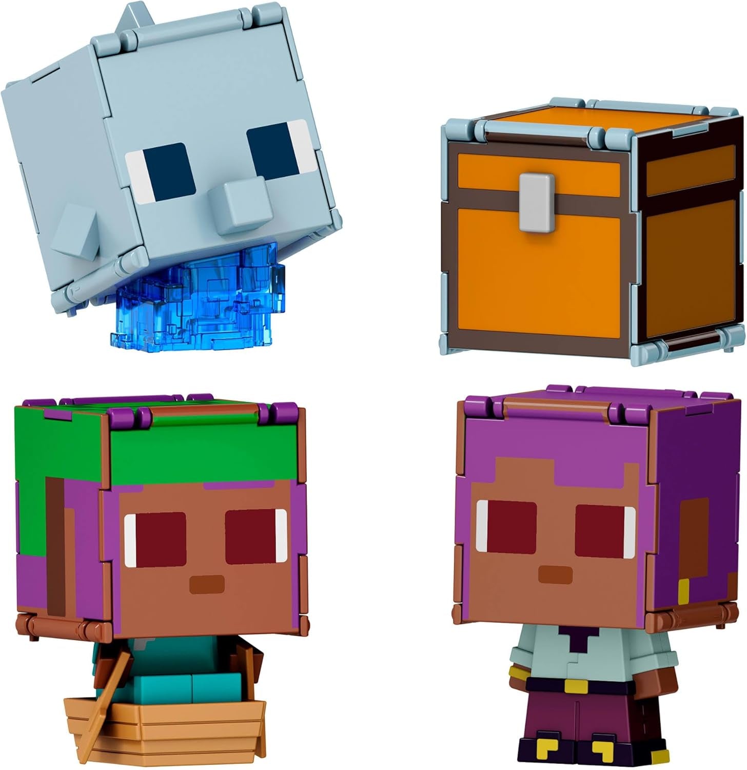 Mattel Minecraft Flippin' Figs Sheep and Chicken 2-pack met 2-in-1 speelfiguren, grote hoofden en pixelontwerp HXK17 actiefiguren Naty Shop Ivy en de dolfijn