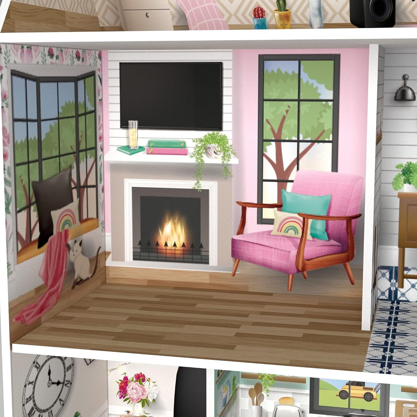 Olivia's Little World Dreamland 3-laags interactief houten poppenhuis met 13 poppenmeubelaccessoires Wit TD-13632A