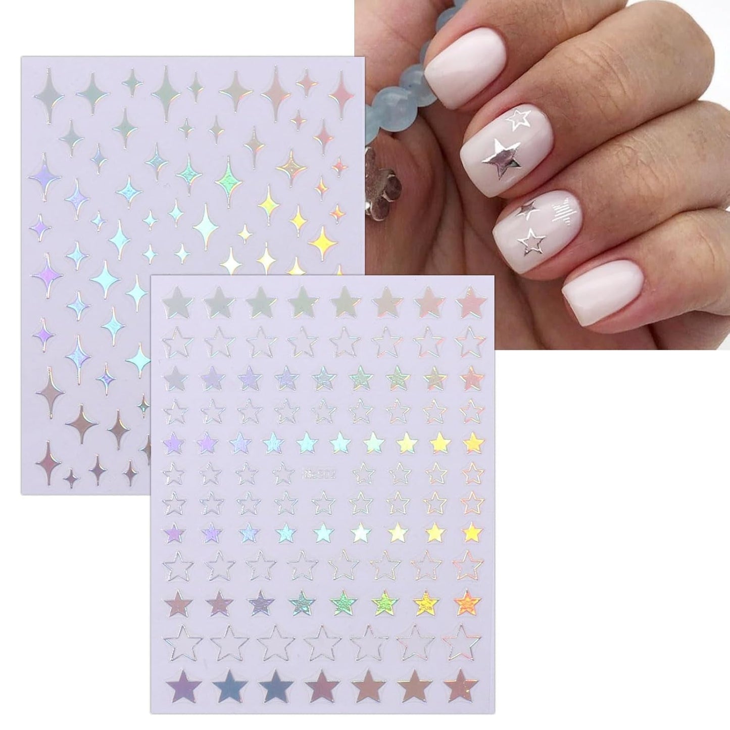 JMEOWIO Nagelsticker Mond Stern Schlange 10 Blatt Nail Art Sticker Selbstklebend Nagelaufkleber Aurora Decoratie Nageldesign Zubehör