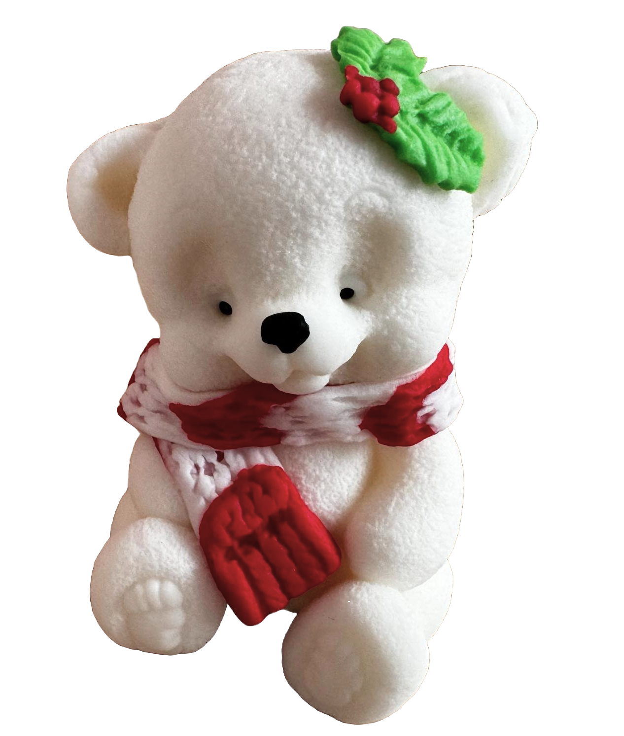 Eetbare decoratie van suikerpasta, Teddybeer met rood-witte sjaal en bladeren Decoraties van Sugar Paste Naty Shop