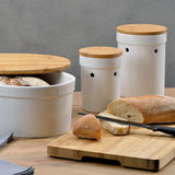 Kela broodtrommel met ventilatiegaten, keramische broodtrommel, SALENA, broodtrommel, wit, 36,5 x 23,5 x 14 cm Voedselbewaardozen Naty Shop