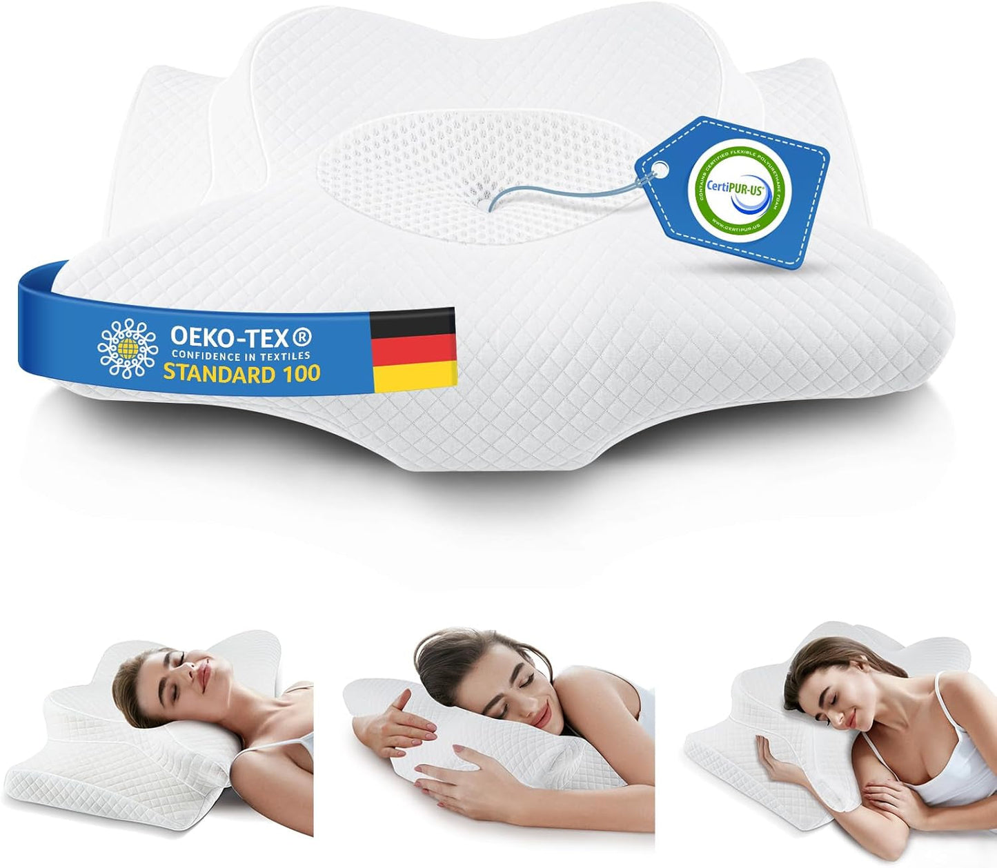 Nekkussen Hoofdkussen Orthopedisch kussen Memory Foam Kussen Ergonomisch hoofdkussen Neksteunkussen Anti-zijwaartse impactkussen voor zij-, rug- en buikslapers Wit Cervicale orthopedische kussens Naty Shop Wit 62 X 40 Cm