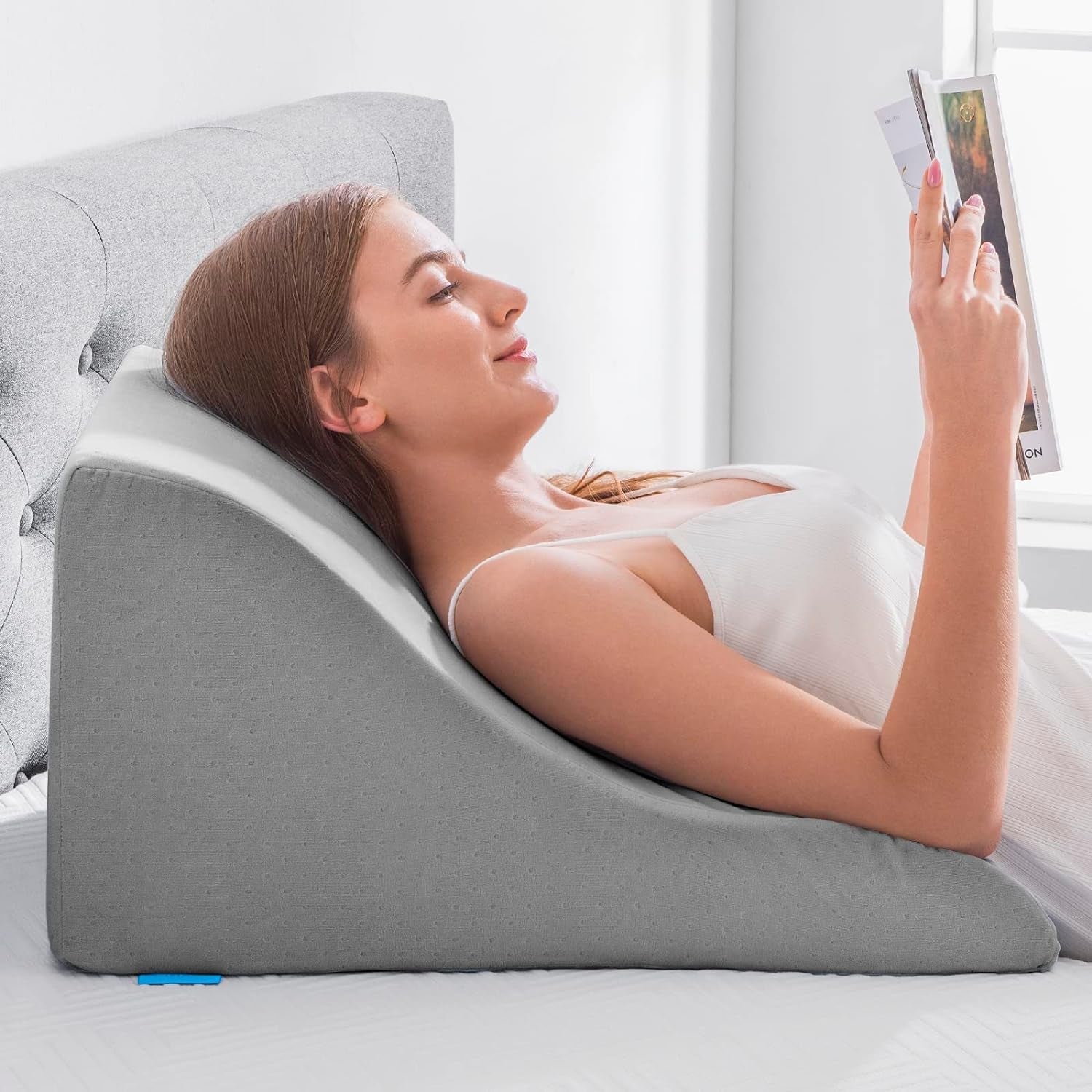 Leeskussen voor bed en bank - Memory Foam Feather Pillow - Ergonomisch rugkussen - Perfect om uw rug te ondersteunen terwijl u ontspant, speelt, leest of tv kijkt - Breed