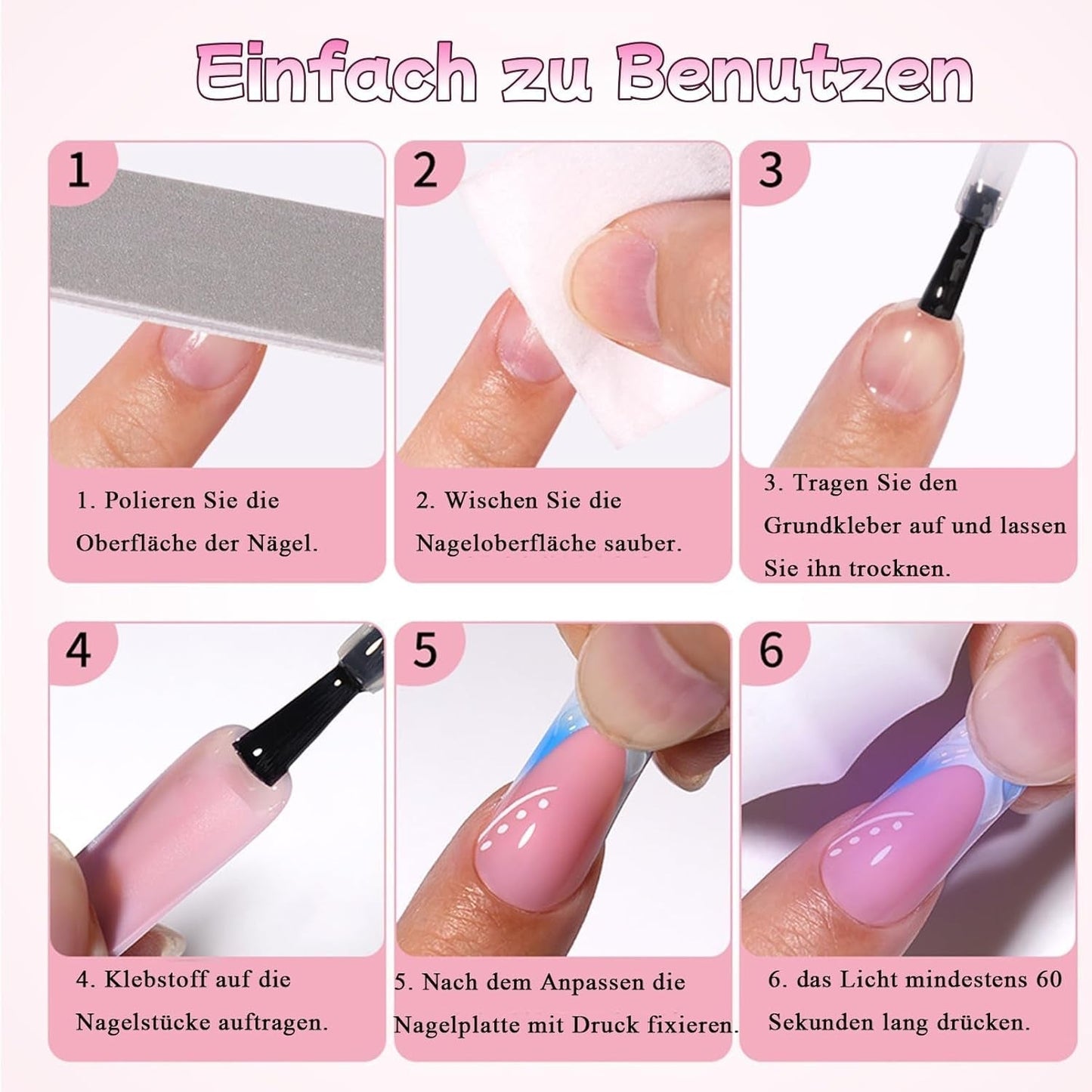 30 stuks Franse nepnagels - lijm op kunstnagels - zachte gelnagels voor dames - acryl zelfklevende nagels vierkante manicure (Frans roze)