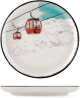 Winter Escape 12-delige kerststeengoed serviesset - Nordic Winter Skier Design - Vaatwasmachine- en magnetronbestendig