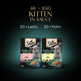 Sheba natvoer voor kittens, in diverse zakjes, met zalm (MSC) en kip in saus, multipack 40x85g