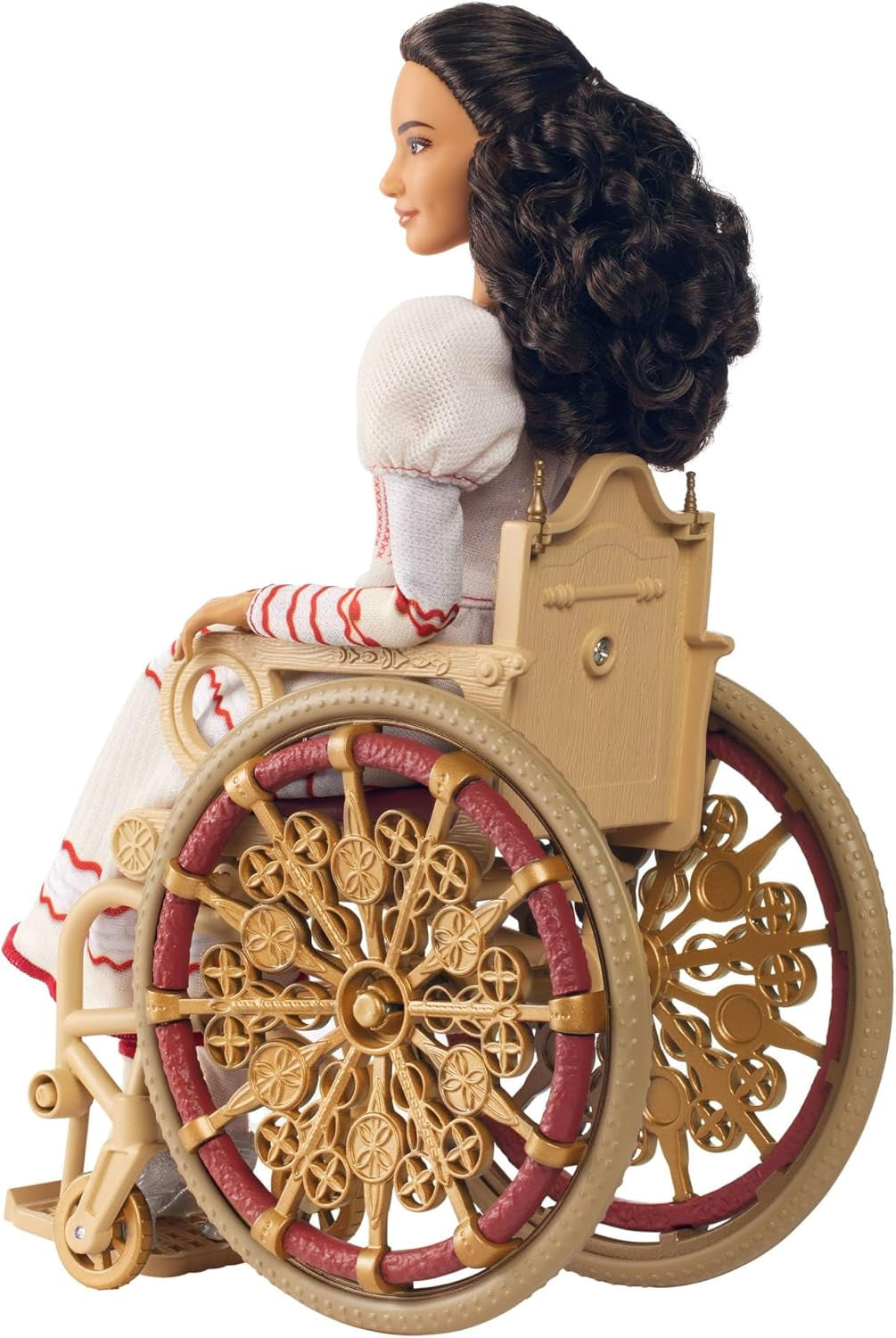 Mattel Wicked Nessarose modepop en accessoires, waaronder rolstoel, met krullend bruin haar, verschillende poses en afneembare baljurk, HXY36