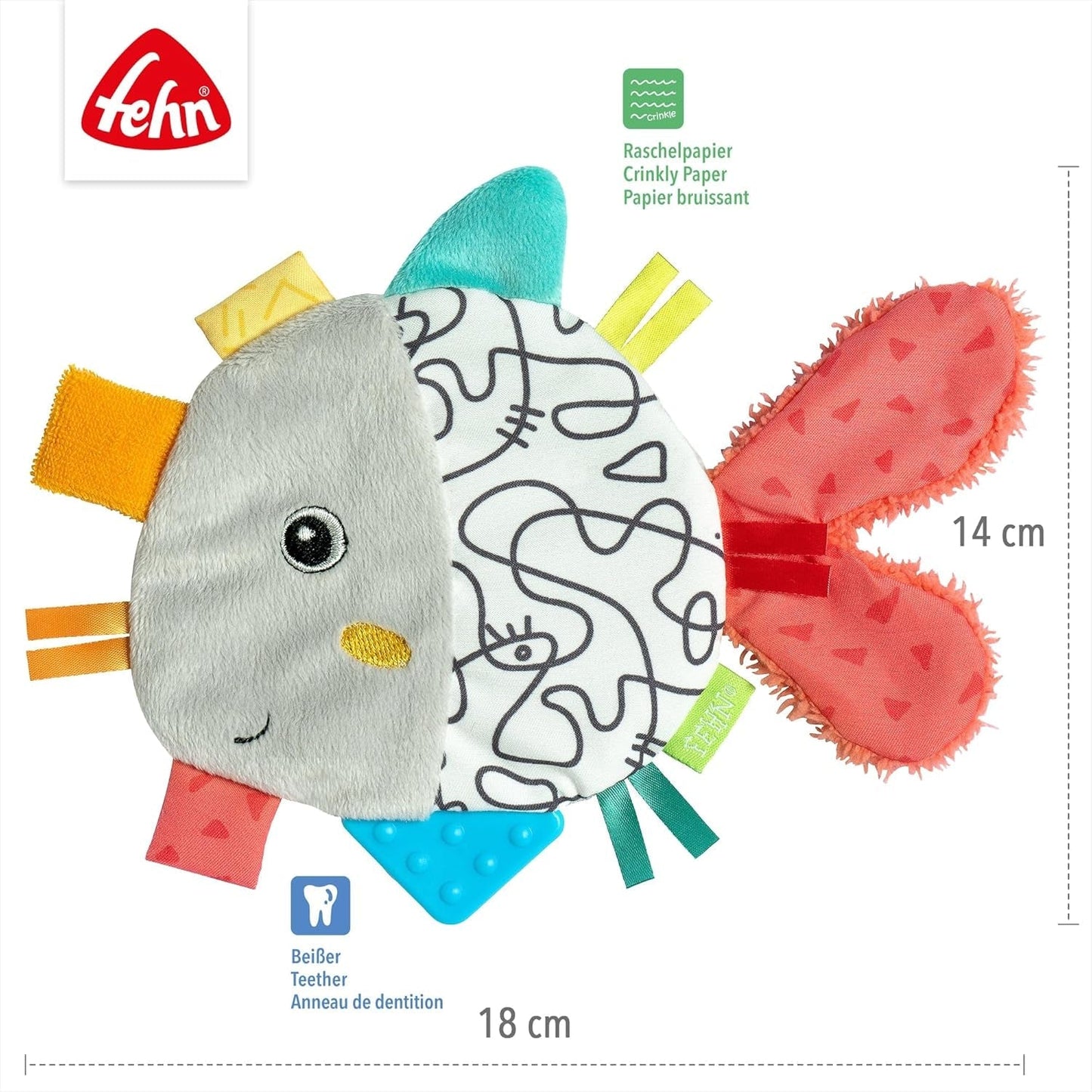 Fehn Crackling Fish - Vang- en speelspeelgoed voor baby's - Vangdierenspeelgoed voor baby's - Motoriekspeelgoed en knetterspeelgoed voor baby's en peuters vanaf 0+ maanden Babyspeelgoed Naty Shop