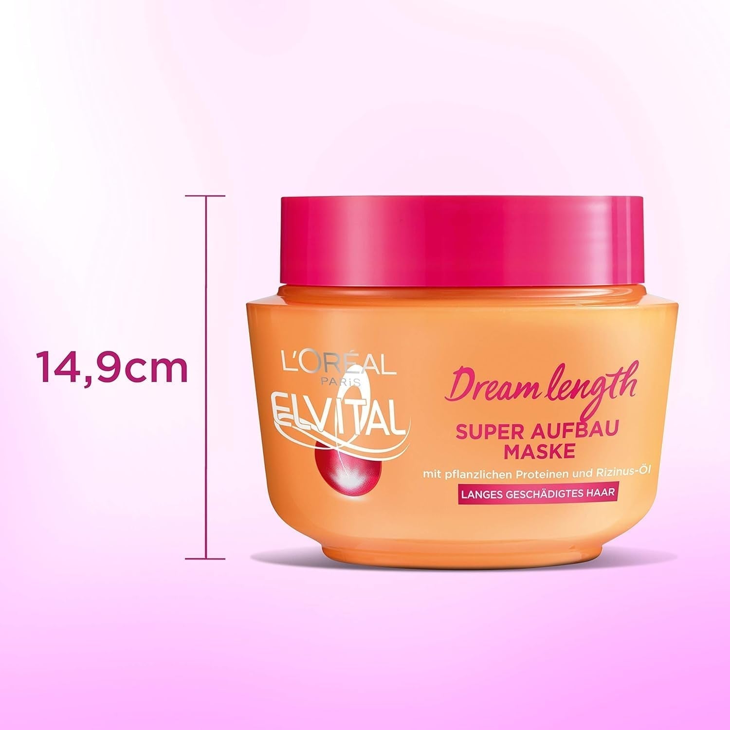 L'Oréal Paris Elvital Anti Split End Haarmasker voor lang, beschadigd haar, Intensieve uitspoelbehandeling, Met plantaardige vitamines en ricinusolie, Dream Length Super Build-up Mask, 1 x 300 ml Naty Shop Haarmasker