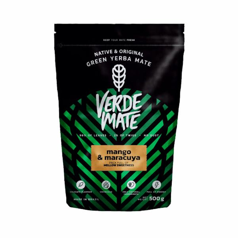 Green Mate Groene Mango & Maracuya 0,5Kg | Mate fruitthee | De exotische smaak van Mate thee De kracht van verkoeling | Natuurlijke stimulatie | Mate Thee uit Brazilië | 500 gr