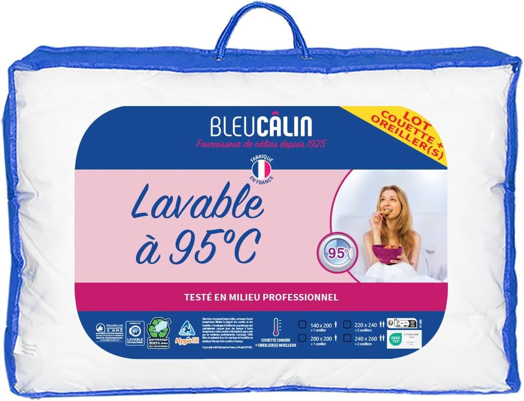Bleu Calin Pack dekbed 1 persoon 140X200 Cm + 1 kussen 60X60 Cm, 95° wasbaar Dekbedden en dekbedden Naty Shop