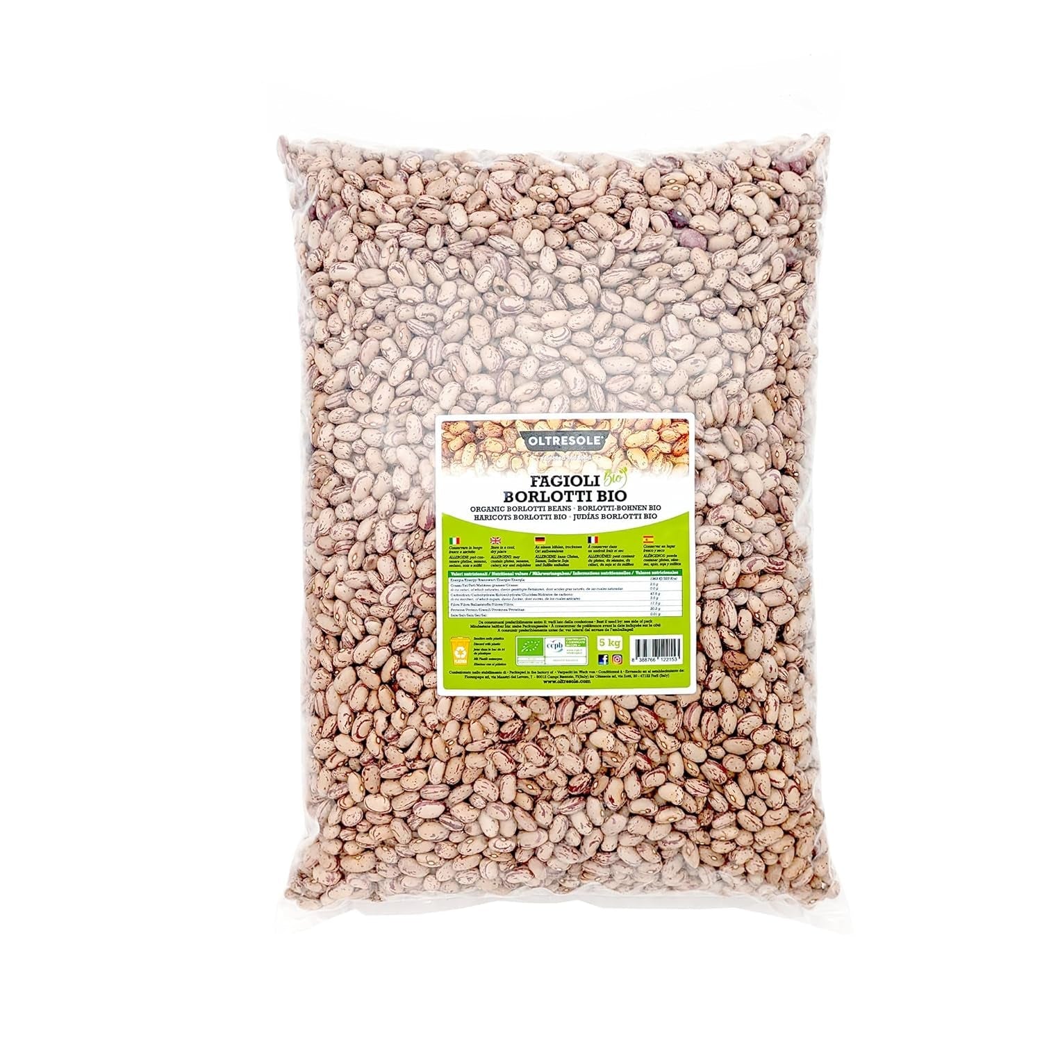 Biologische Borlottibonen 5 kg, Gedroogde biologische peulvruchten uit gecontroleerde gewassen, Ideaal voor salades, soepen en bijgerechten, Handig formaat