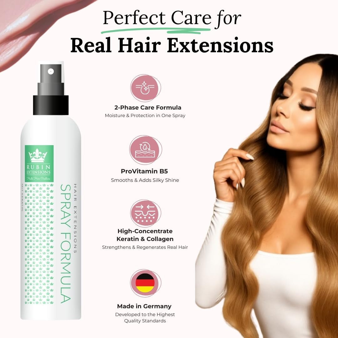 2-fasenspray voor de verzorging van human hair extensions | hooggeconcentreerde keratine, collageen en B5 | bescherming en glans voor extensions van echt haartape | ideaal voor extensions van echt haar en vlechten van echt haar | 2-pack Haarontwarrende producten Naty Shop