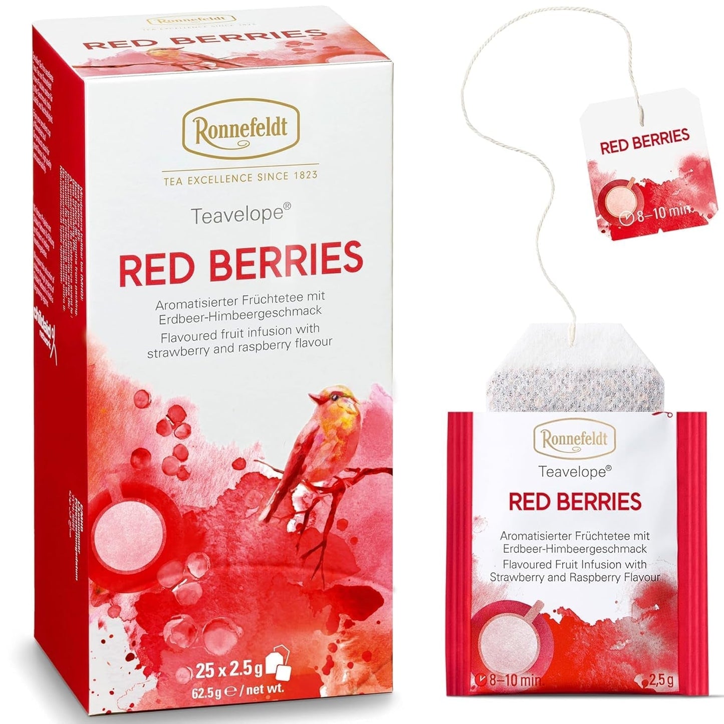 Teavelope "Red Berries" - fruitthee met aardbei- en frambozensmaak, 25 theezakjes, 62,5 g
