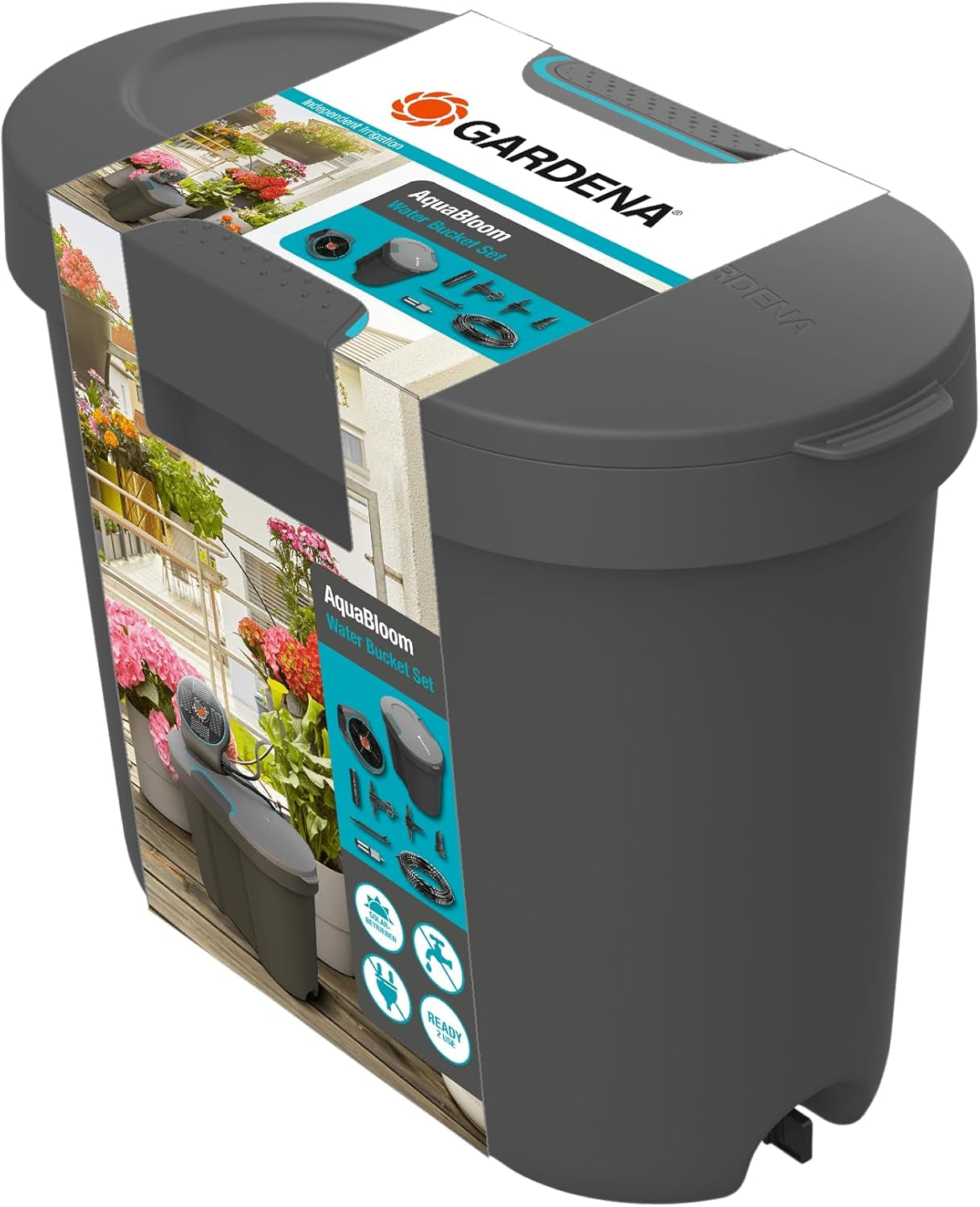 Gardena Watertank: Watertank voor binnen en buiten, uitbreidbaar met verdeelbuis en aansluitstuk, 10,5 l (13367-20), zwart; turkoois