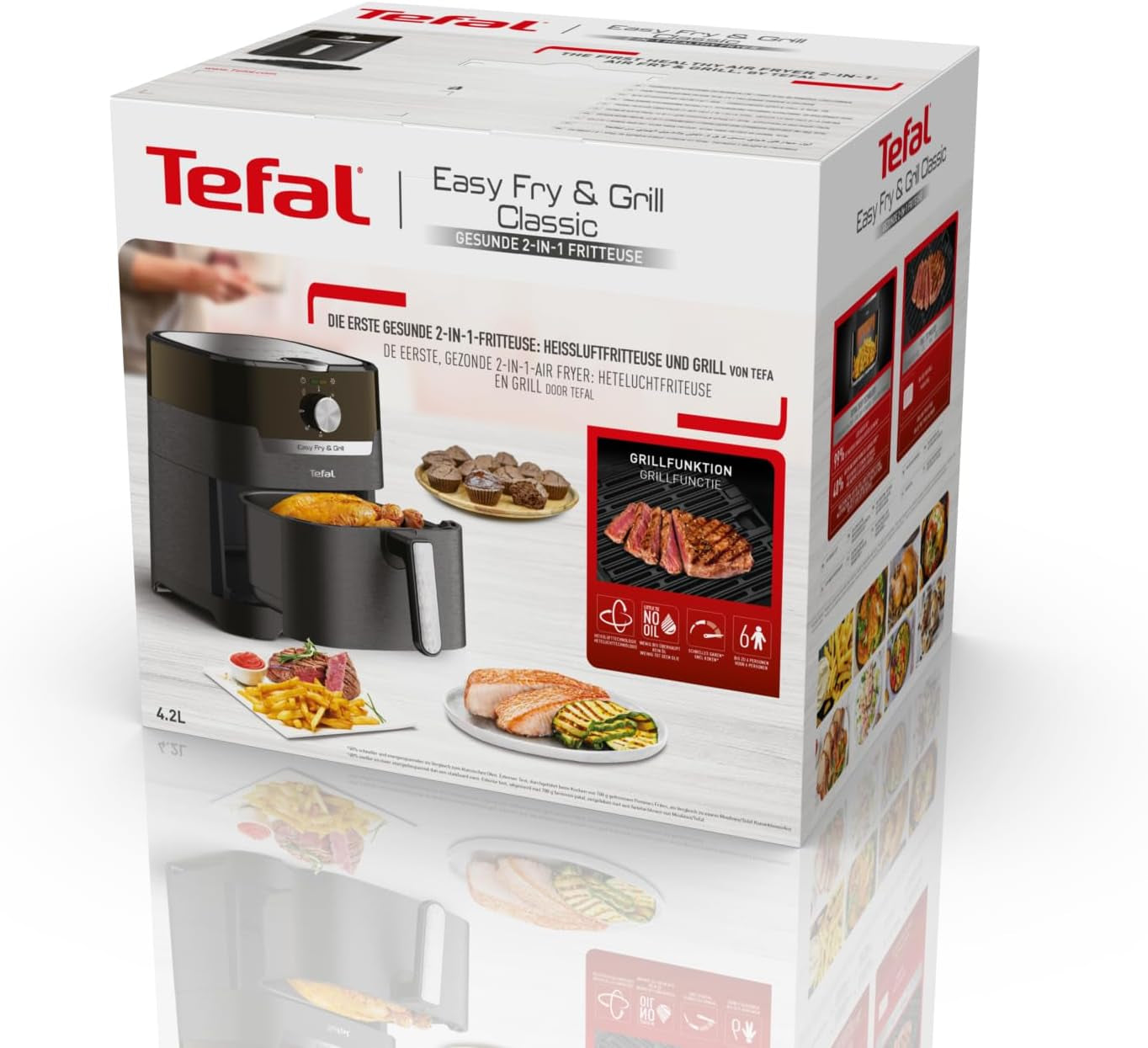Tefal EY5018 Easy Fry & Grill Klassieke heteluchtfriteuse, 2 in 1-technologie (luchtfriteuse en grill), XL, 4,2 liter voor 6 porties, 1550 watt Huishoudelijke apparaten Naty Shop