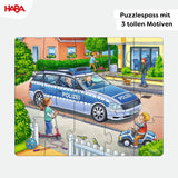 HABA Brandweerpuzzel - 3-delige set voor kinderen vanaf 3 jaar Kartonnen puzzel politie en ambulance - Bevordert de fijne motoriek en concentratie - 1302759001 Puzzel Naty Shop