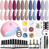 Modelones 35-delige gelnagellakset, UV-nagellakset met 48W-lamp, nude bruin wit roze gelnagellakset, UV-gelnagellakset met toplaag basis nagelstudioset
