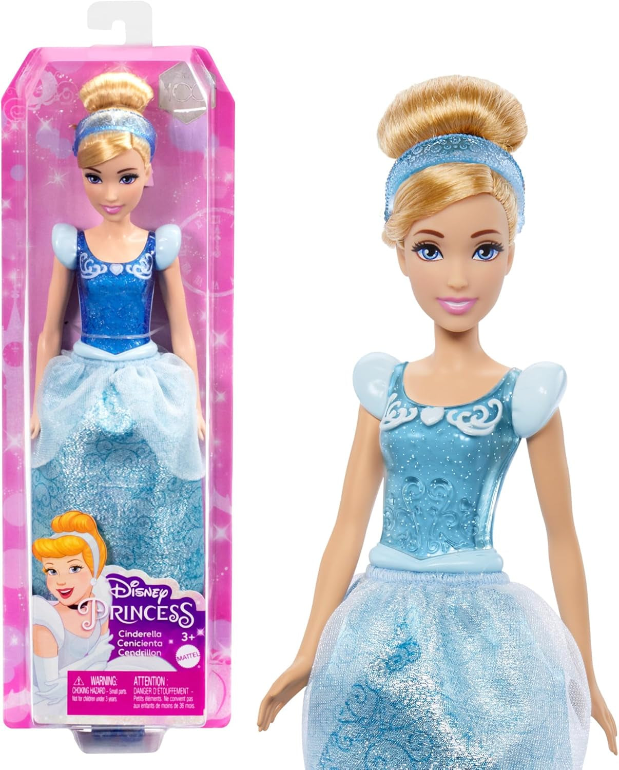 Mattel DISNEY Prinses Assepoester - Beweegbare pop met sprankelend kostuum, afneembare schoenen en tiara, kambaar haar voor kappersplezier, voor kinderen vanaf 3 jaar, HLW06 Naty Shop Assepoester poppen