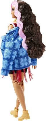 Barbie HDJ46 - Extra pop in jurk met basketbalshirt en accessoires, met Corgi-huisdier, extra lang krullend haar met roze strepen en flexibele gewrichten, cadeauspeelgoed voor kinderen 3+ Naty Shop-poppen