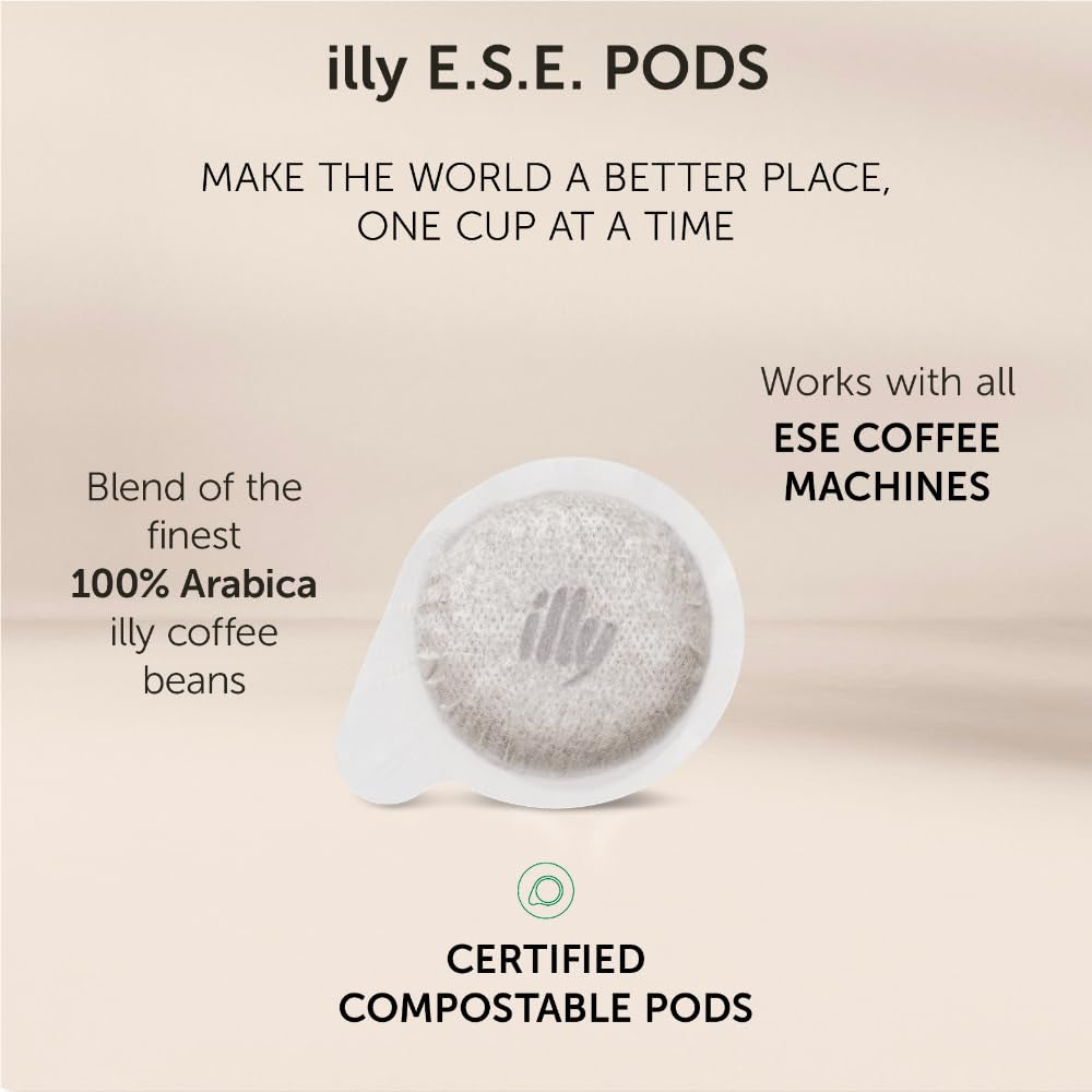 illy, Kaffee E.S.E. Pads Einzeldosis CLASSICO, 100% Arabica met Noten von Orangenblüten en Jasmin, Sanfter Gesmack en Süßer Nachgeschmack, 1 Packung met 18 composteerbare kapsels