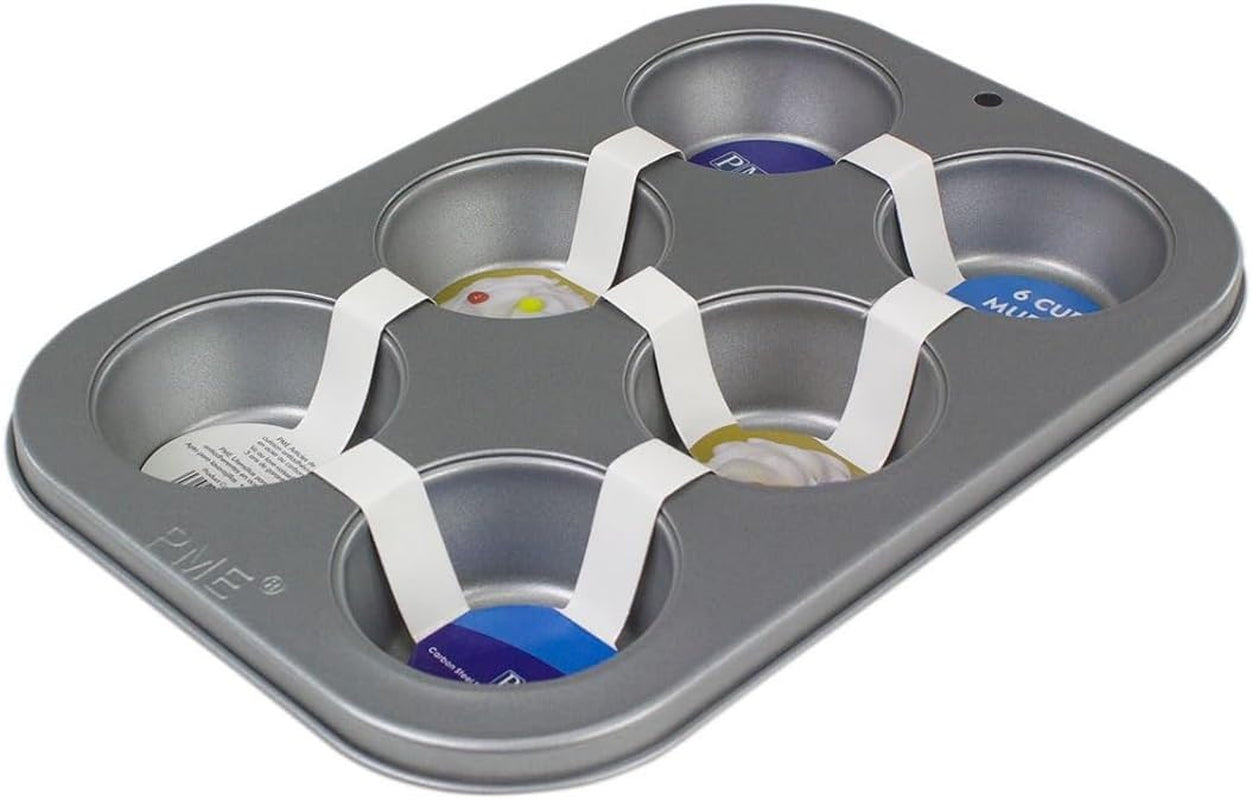 CSB108 Muffinpan van koolstofstaal met 6 gaten en anti-aanbaklaag, roestvrij staal, zilver, 28,9 x 17,7 x 3,1 cm Bakvormen en -platen Naty Shop