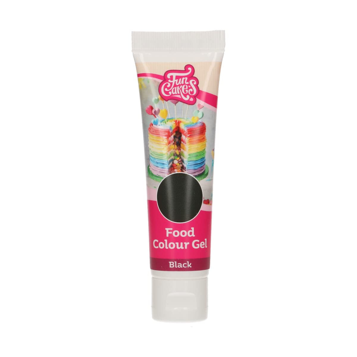 Funcakes kleurstof, zwarte gel: Hoog geconcentreerde kleurstof voor deeg, room, fondant en marsepein. Gemakkelijk doseren. Eén druppel om levendige kleuren te creëren. Halal. 30 gram