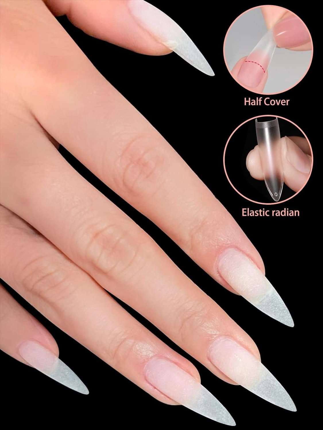 EBANKU 500 stuks kunstmatige nep-nageltips matte zachte gel heldere tips kunstmatige nageltips voor nagelverlengingen valse nagelset 12 maten-A