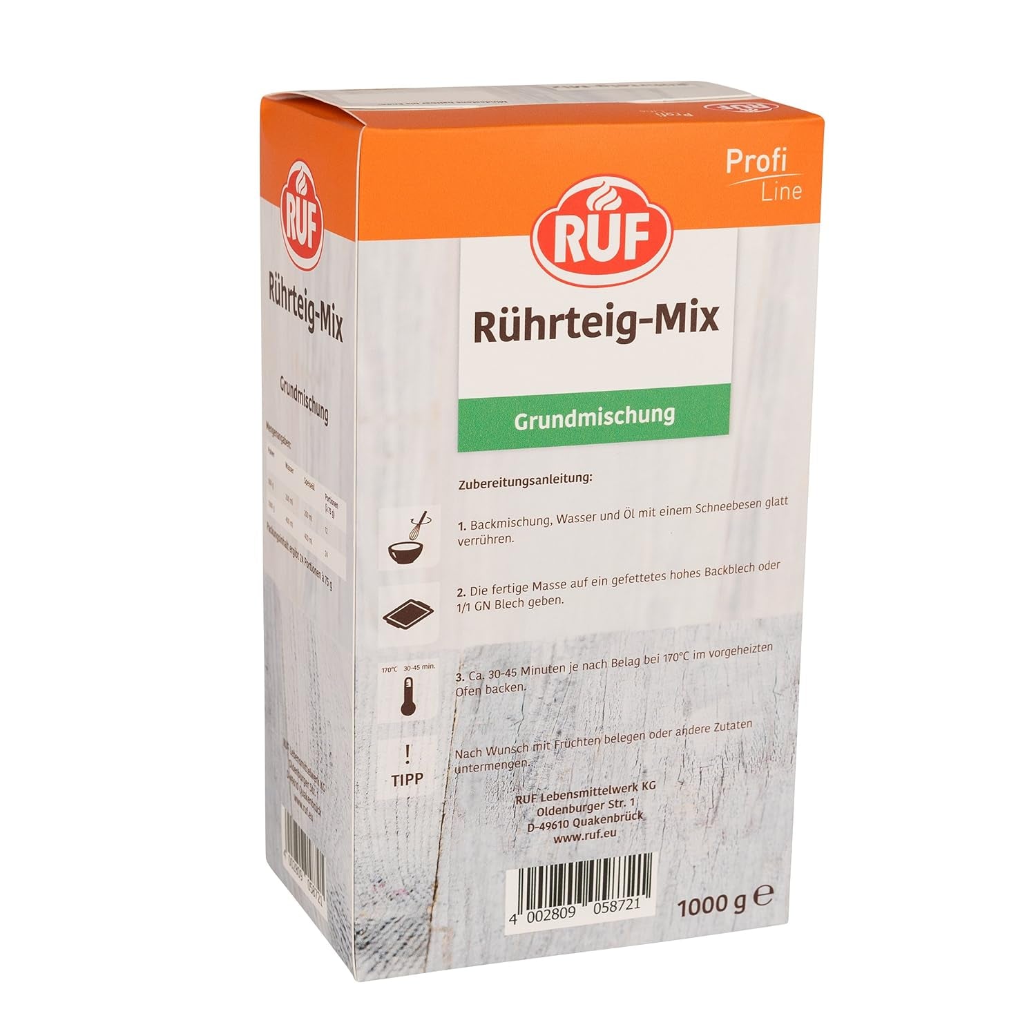RUF Rührkuchen Backmischung, Nur Wasser & Öl Zugeben, Rezeptur Für Blechkuchen, Kastenkuchen, Muffins, Gugelhupf Und Tortenböden, 1X1000G Mengsel voor bakken en koken Naty Shop