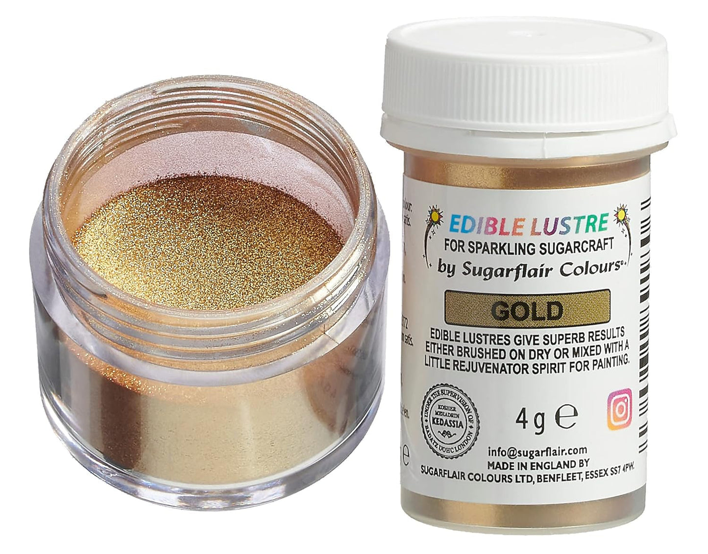 Sugarflair eetbare kleurstof, goud - voedselglazuurpoeder voor cakes, muffins, chocolade, gebak, desserts, ijs, drankjes, cocktails en meer - 4g