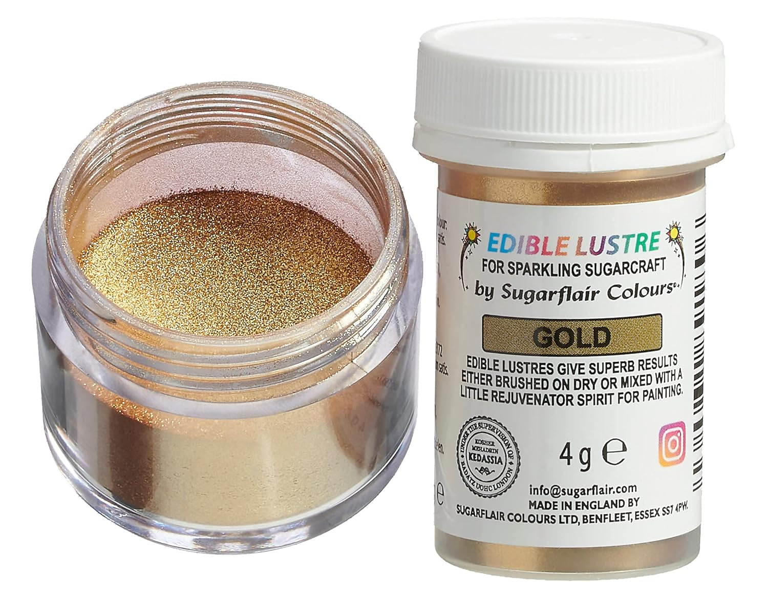 Sugarflair eetbare kleurstof, goud - voedselglazuurpoeder voor cakes, muffins, chocolade, gebak, desserts, ijs, drankjes, cocktails en meer - 4g