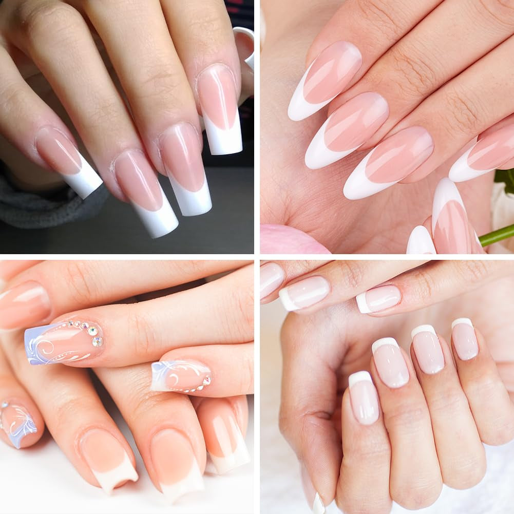 240-delige set valse nageltips, French Press op kunstnagels, pers op Franse nagels, 12 maten, nepnagels met lijm voor dames en heren (naakt wit medium amandel)
