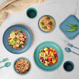 53-delig 4-persoons campingservies, onverwoestbaar 4-persoons campingservies, lichtgewicht plastic servies met draagtas, stapelbare borden en schalen, BBQ-tuin-picknickservies