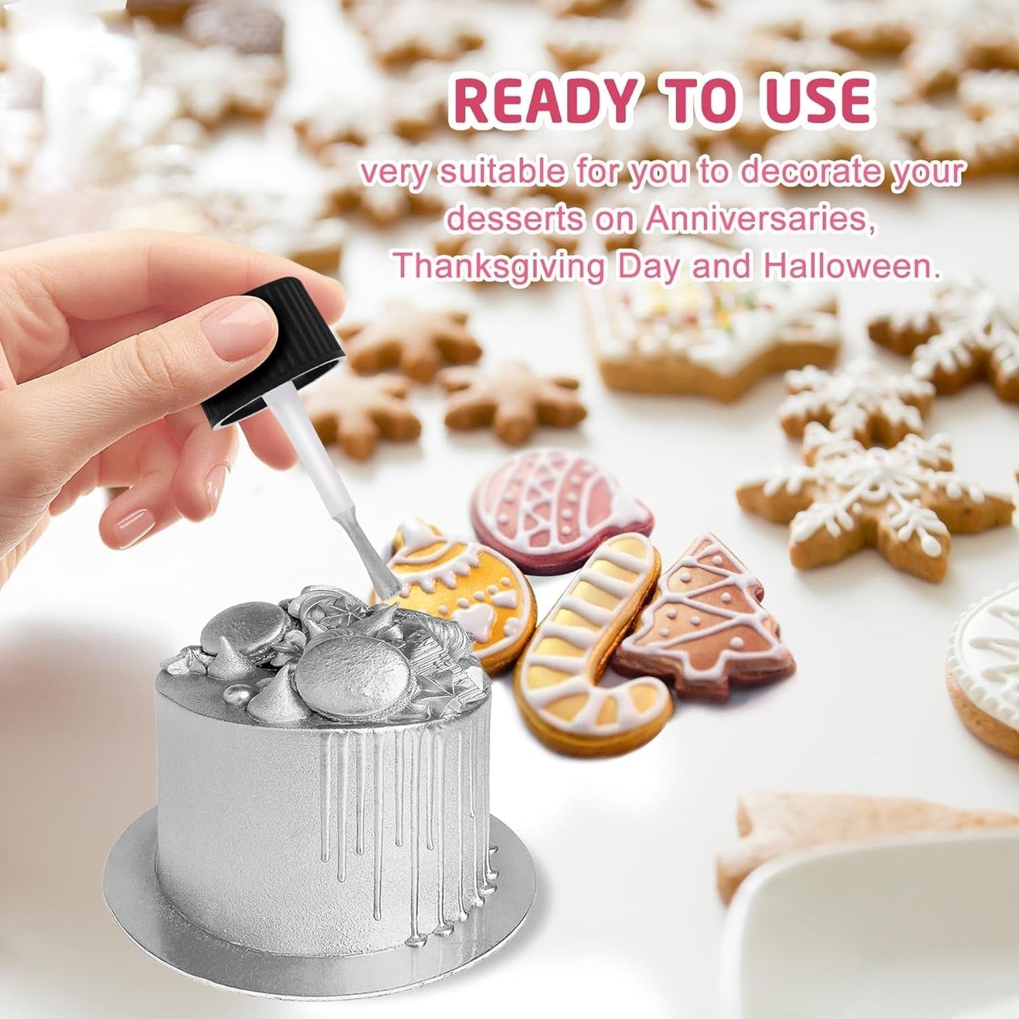 Eetbare vloeibare glitter - 6 kleuren metallic glitter kleurstof voor taartdecoratie, bakken, muffins - Eetbare vloeibare glitter metallic poeder voor doe-het-zelf koekjes, fondant, taarten