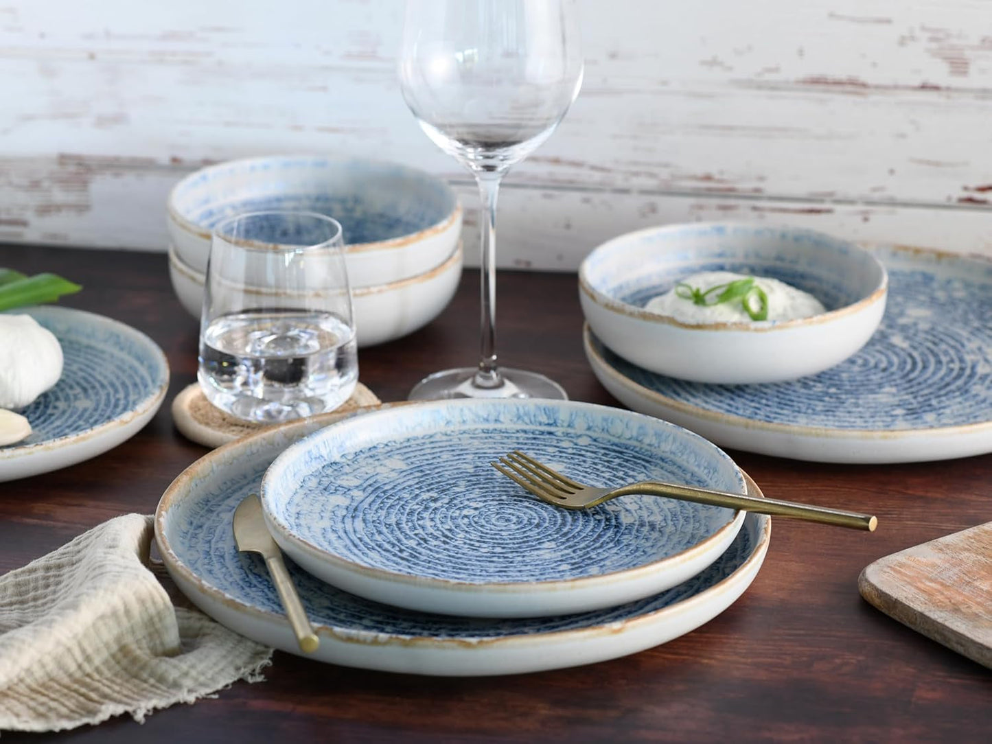 CreaTable, 21652, Uno Mykonos-serie, 12-delige serviesset, porseleinen bordenset, vaatwasser- en magnetronbestendig, gemaakt in Portugal